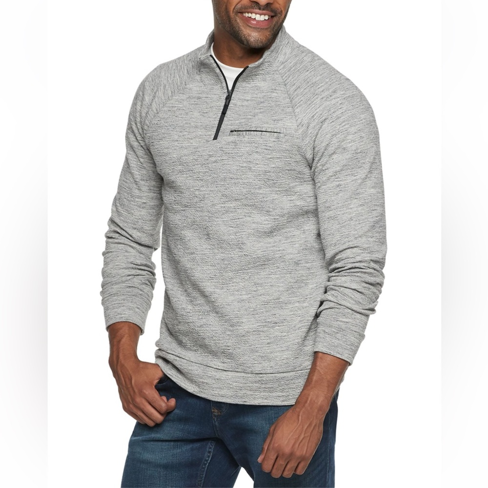 Marc Anthony Slim-Fit Quarter-Zip Light Gray Sweater Size Large